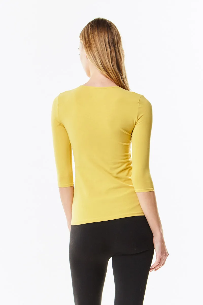 3/4 Sleeve Mustard Muted Yellow Cotton Layering Shell