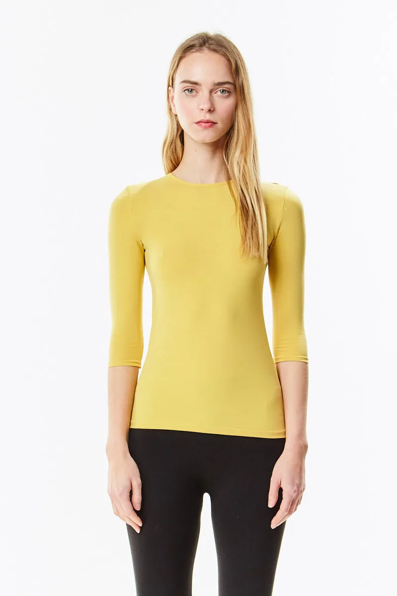 3/4 Sleeve Mustard Muted Yellow Cotton Layering Shell