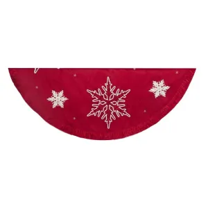 60" Red Snowflake Embroidered and Pleated Tree skirt