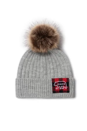 ABB853 - Mama bear rib knit beanie with faux fur pom