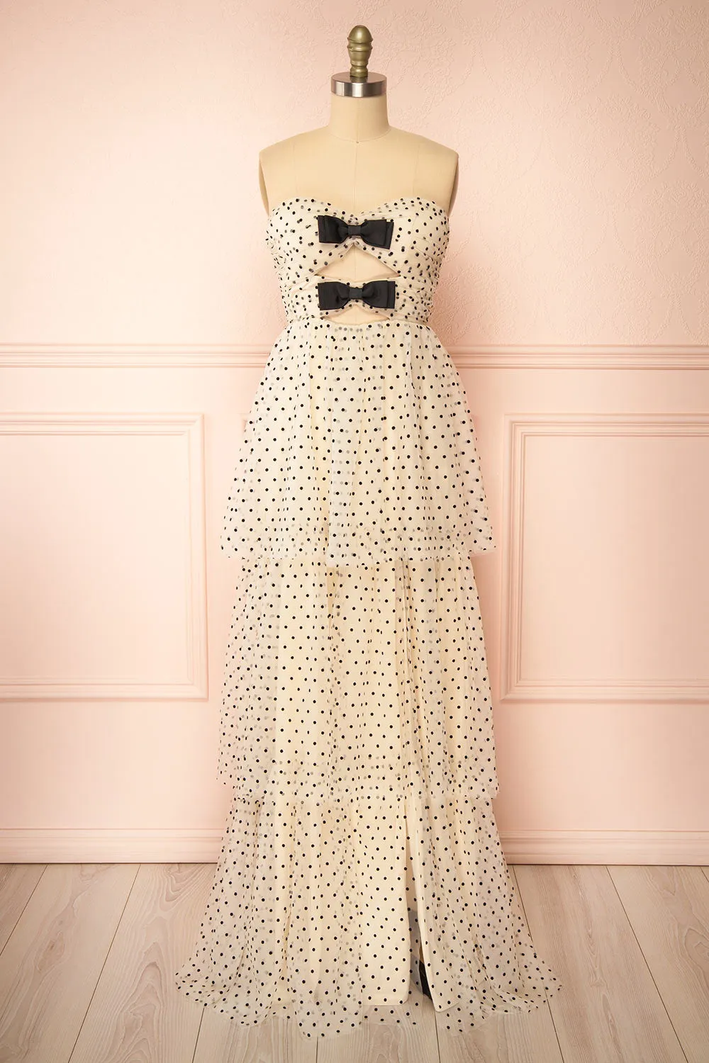 Abbie | Cream Tulle Maxi Dress w/ Polka Dots