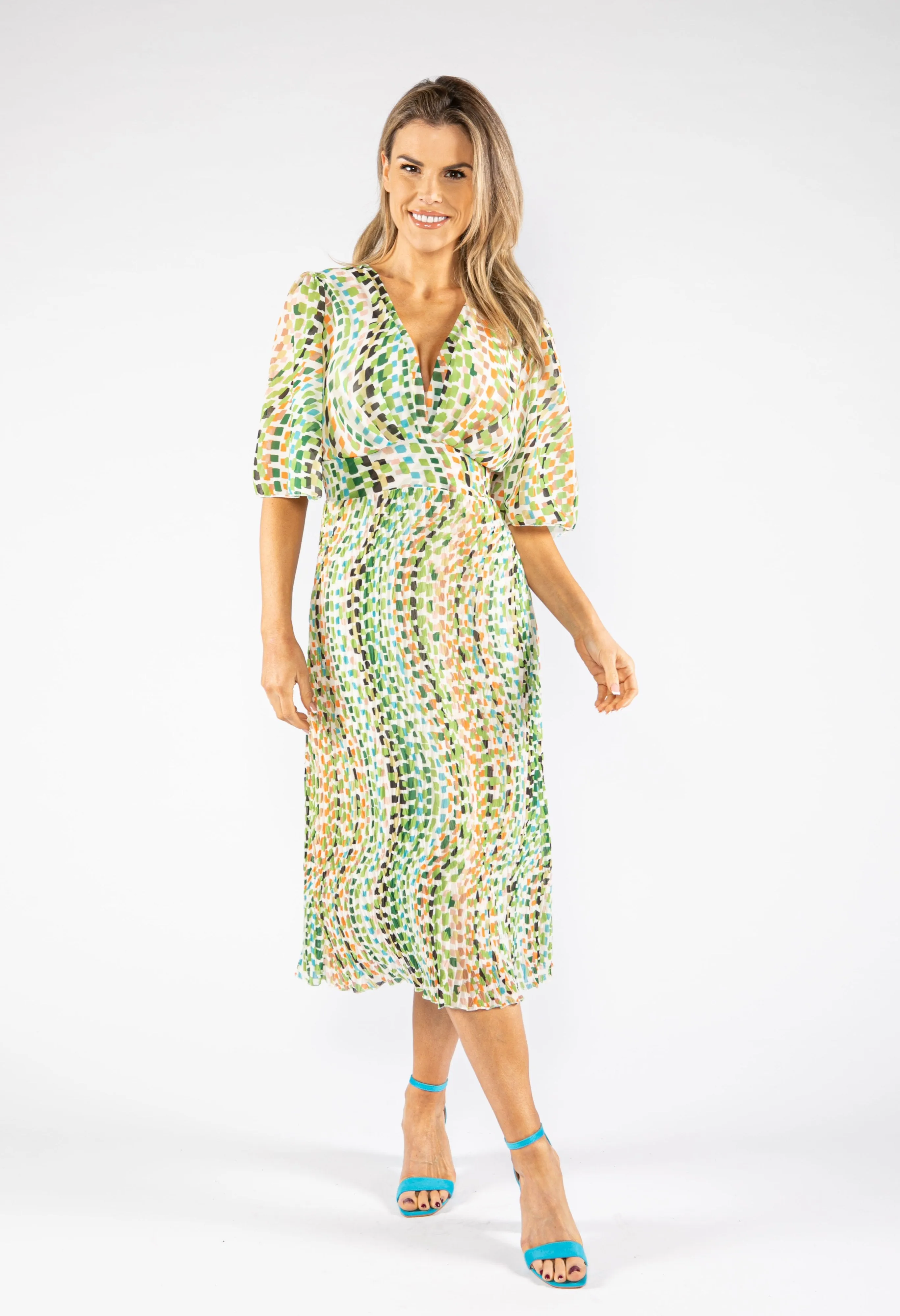 Abstract Square Pattern Midi Dress