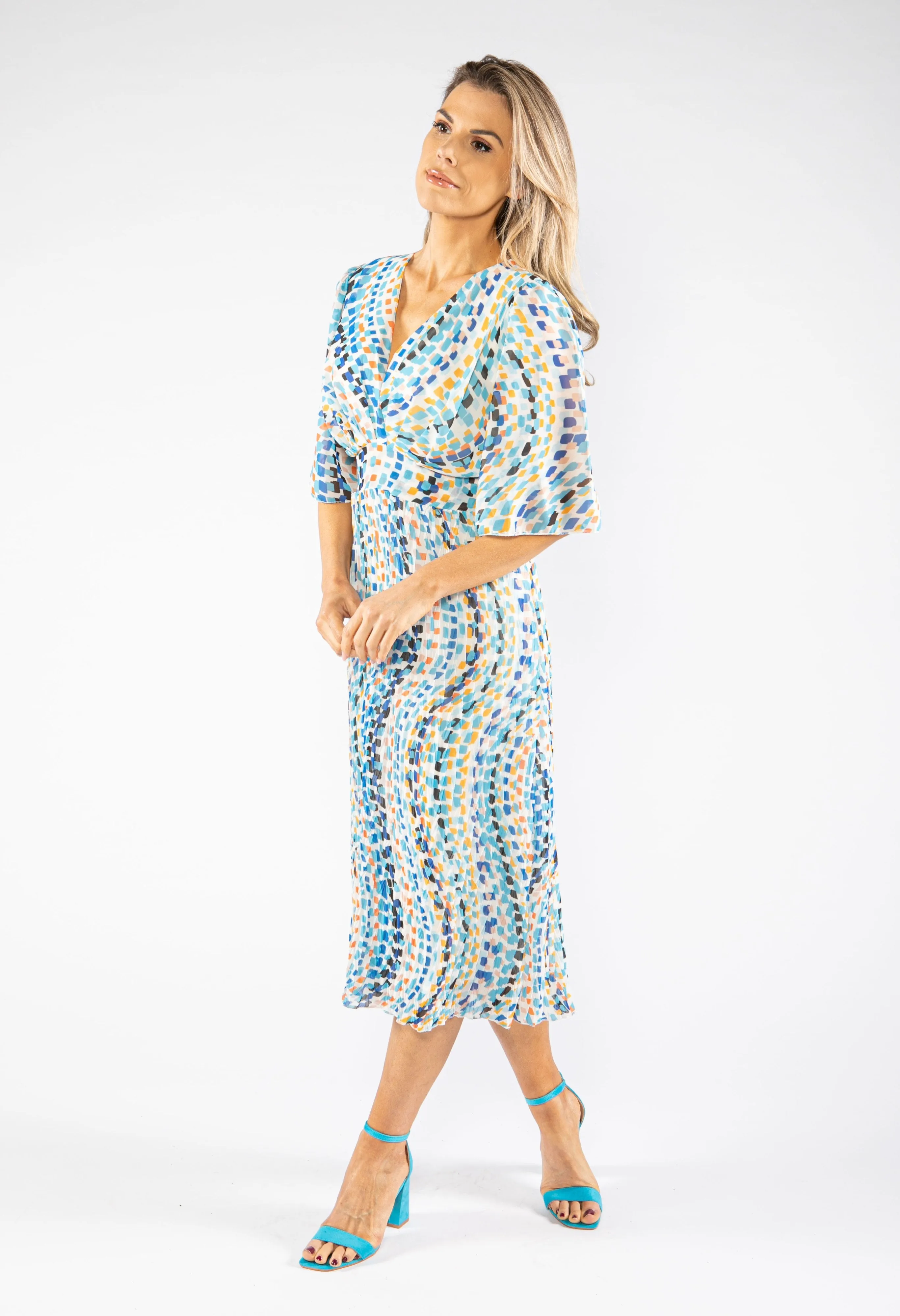 Abstract Square Pattern Midi Dress