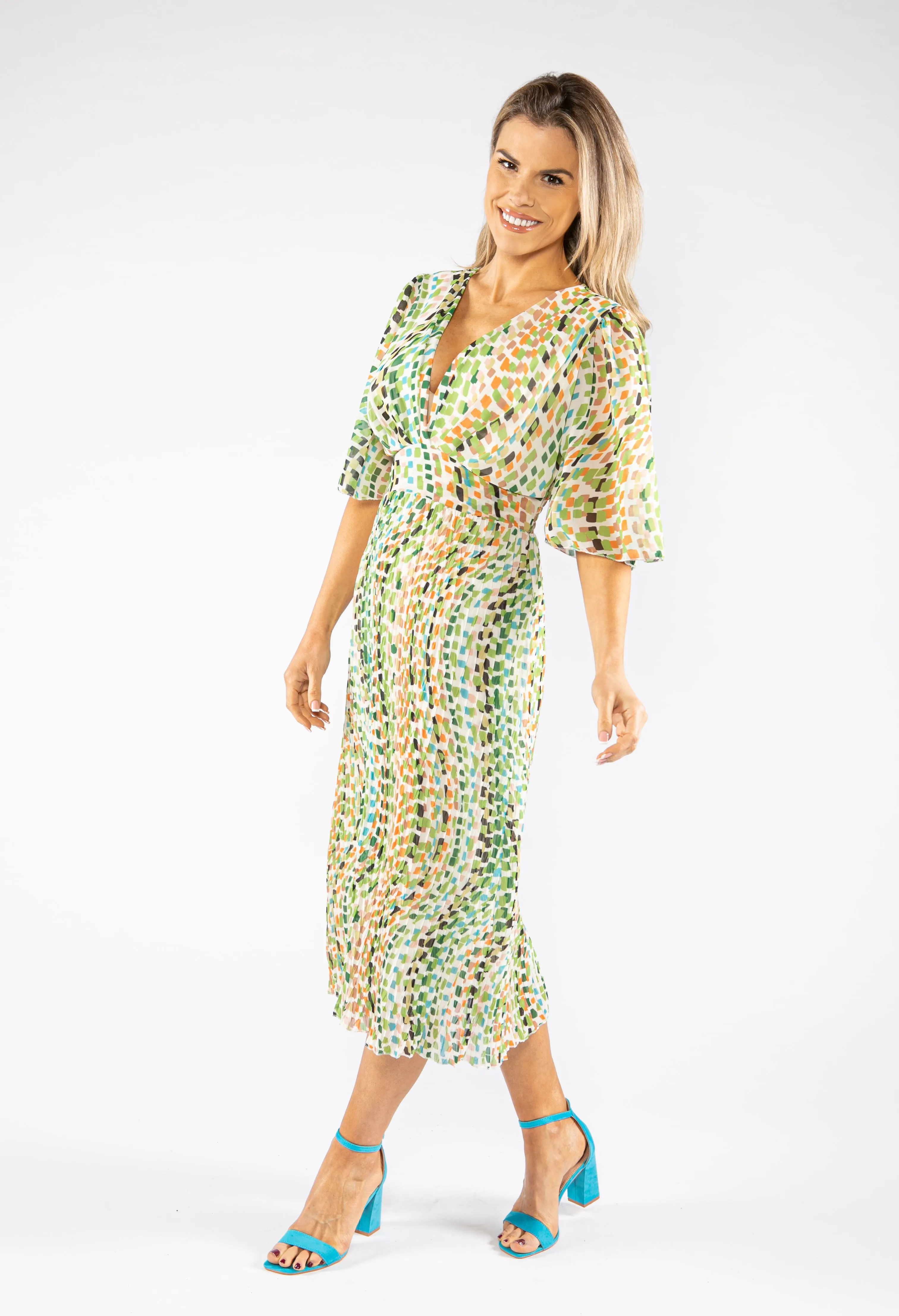 Abstract Square Pattern Midi Dress