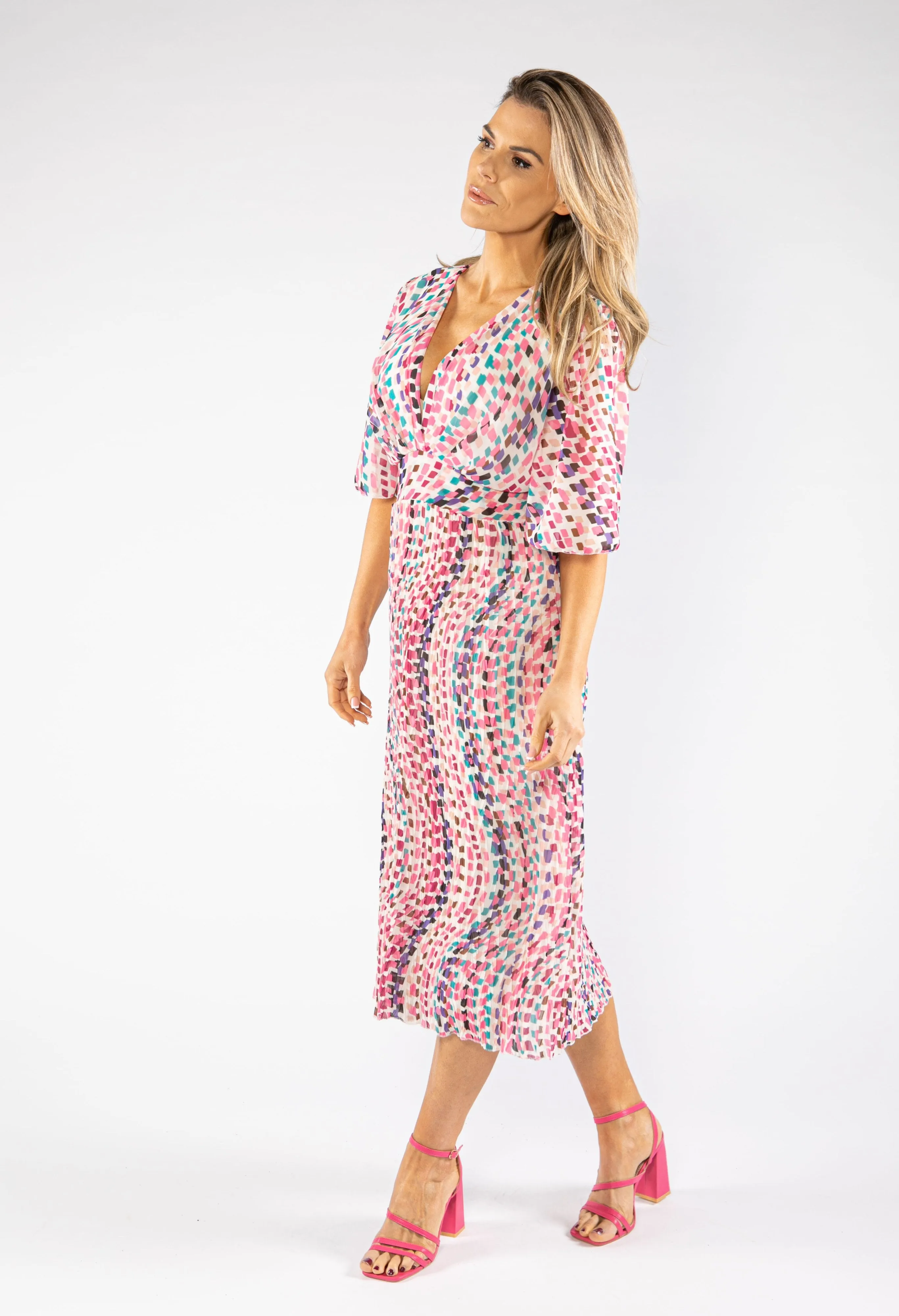 Abstract Square Pattern Midi Dress