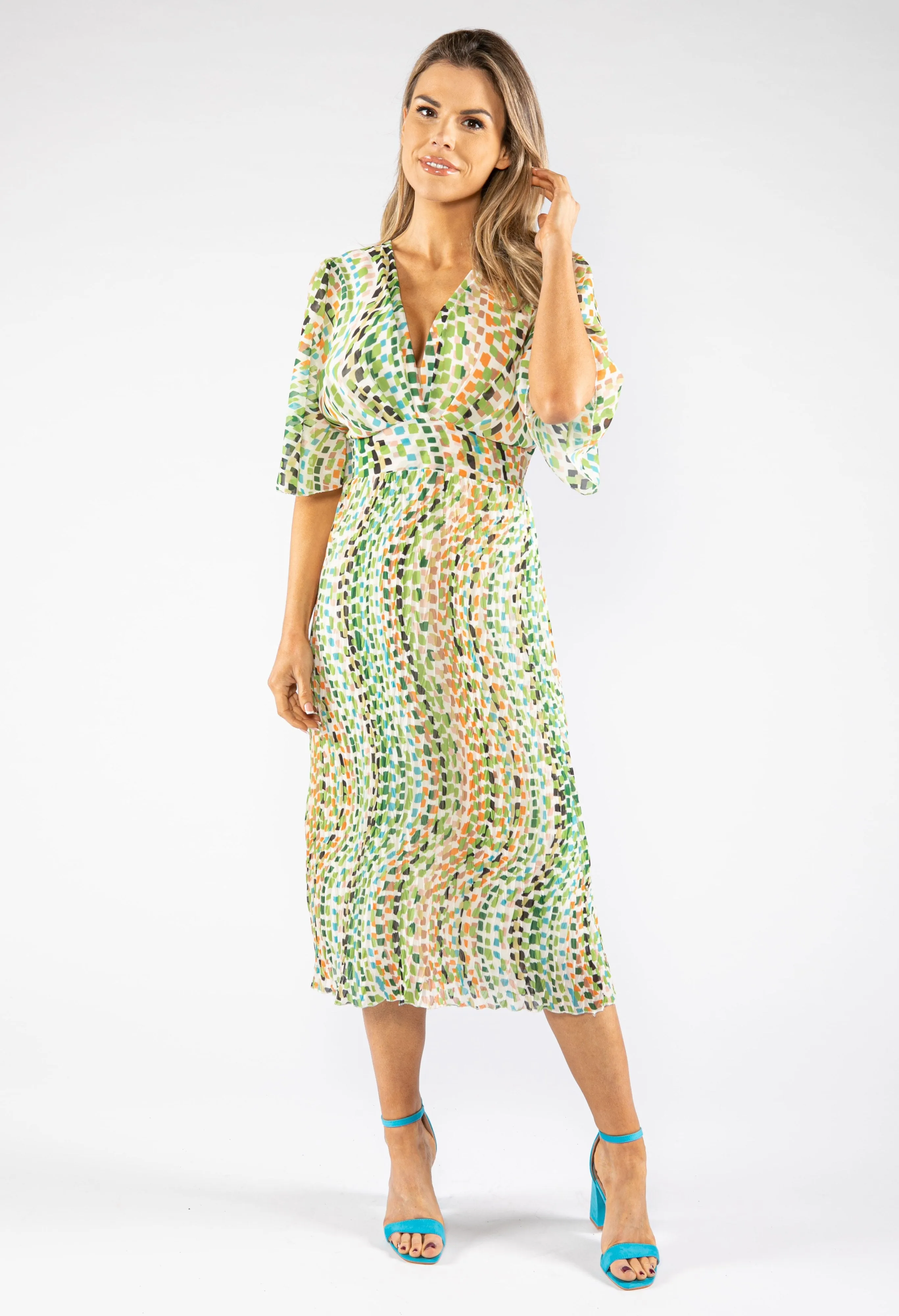 Abstract Square Pattern Midi Dress