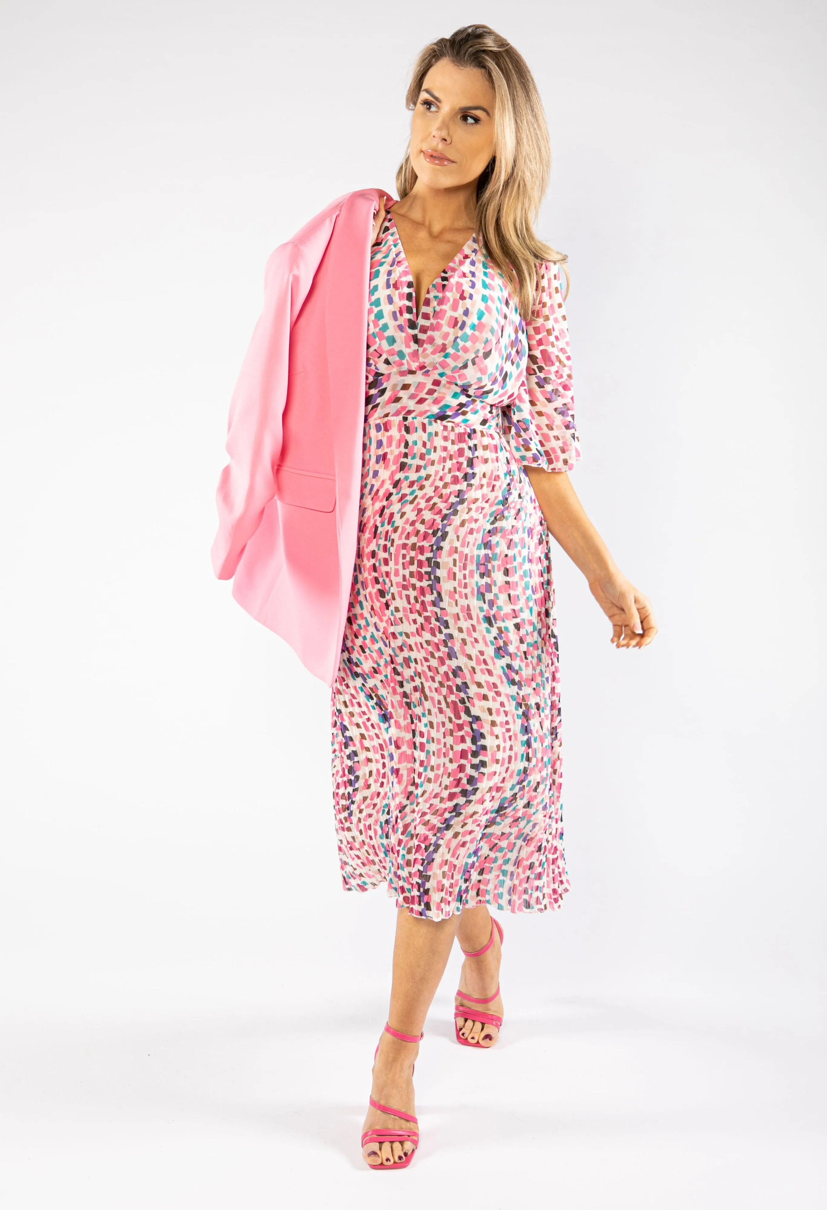 Abstract Square Pattern Midi Dress