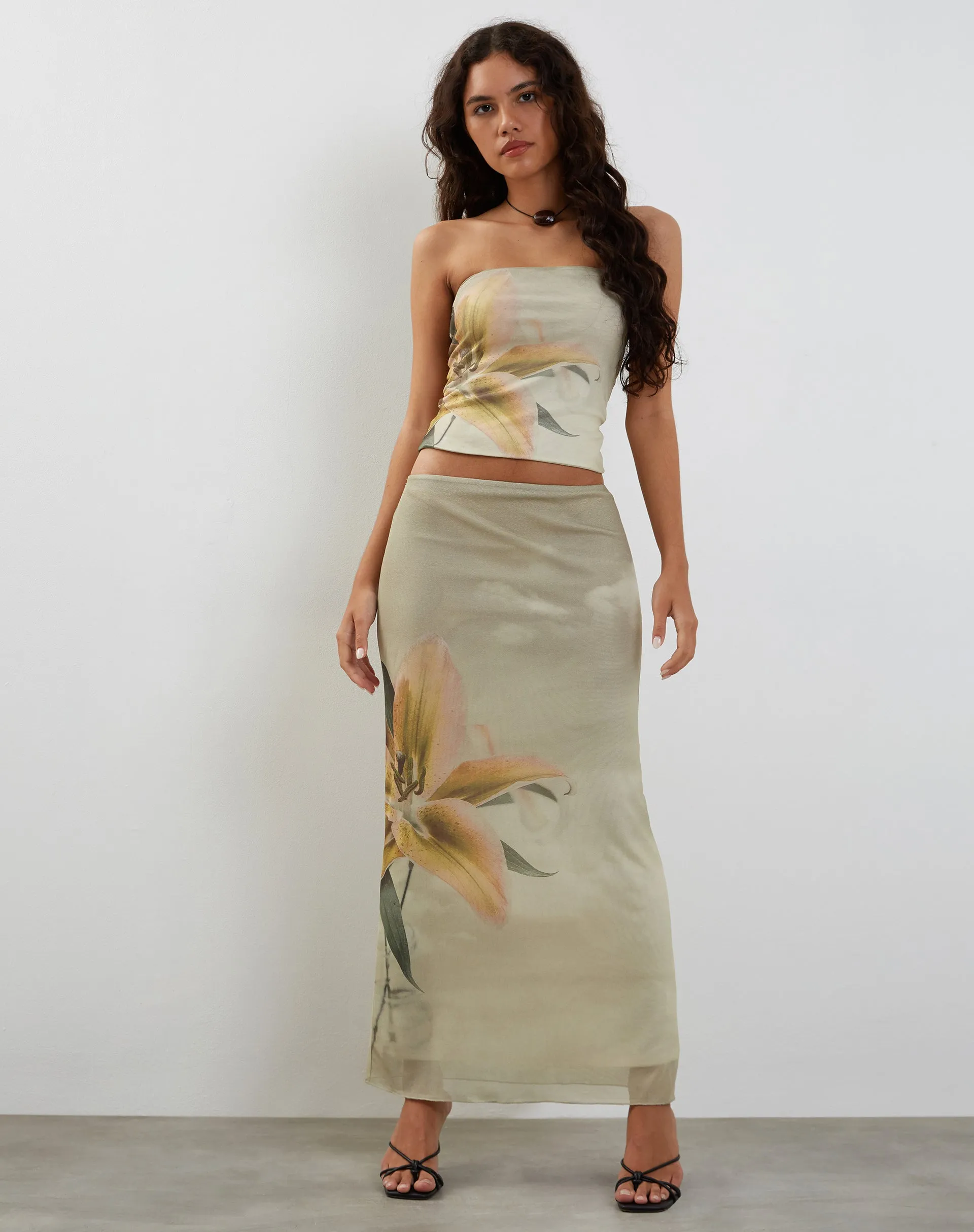 Acacia Maxi Skirt in Yellow Lily Print