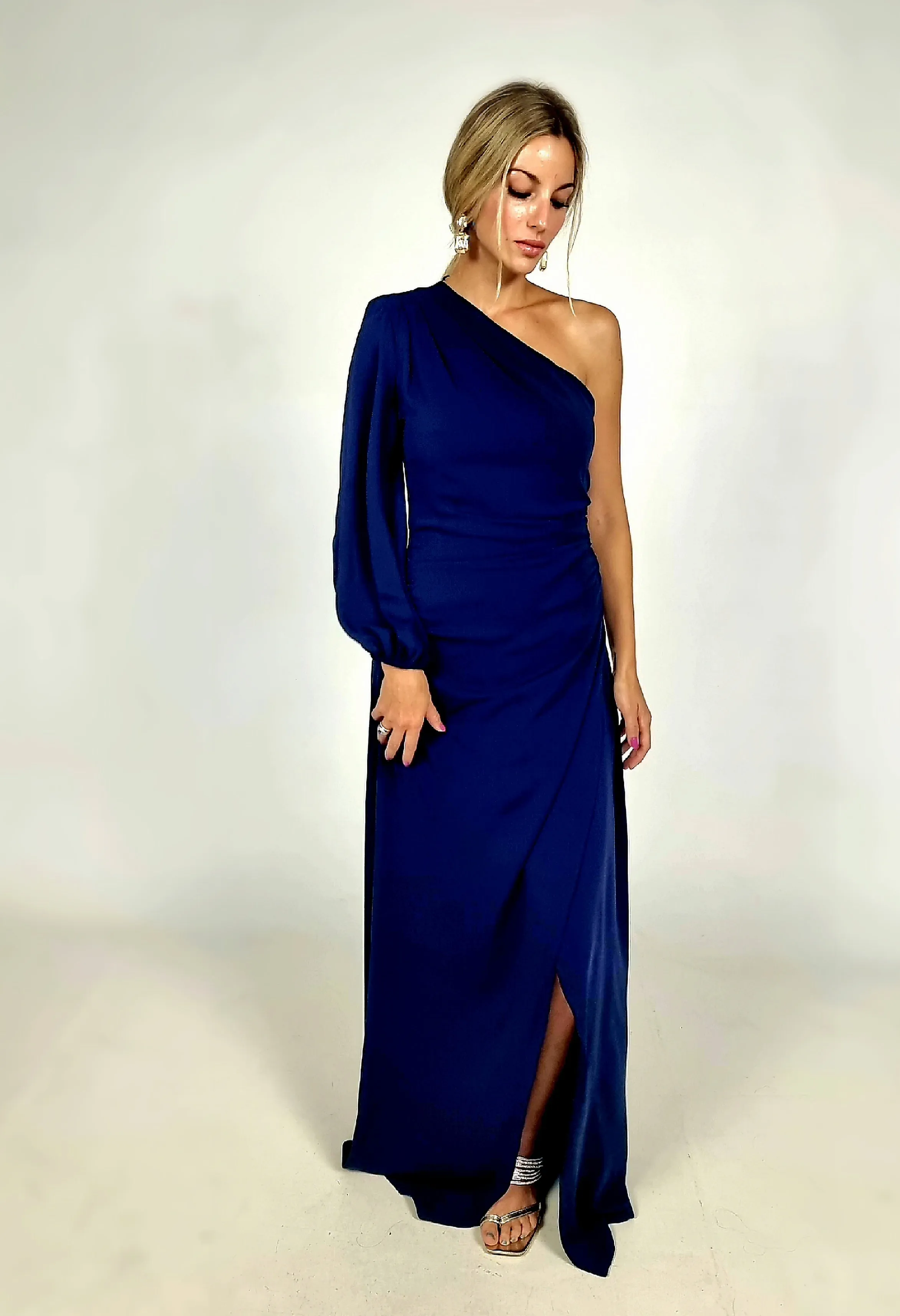 Access Fashion Navy One Shoulder Maxi Dress