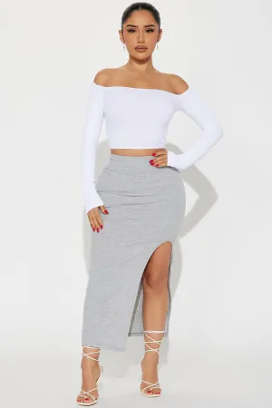 Addilynn Ribbed Slit Maxi Skirt - Heather Grey