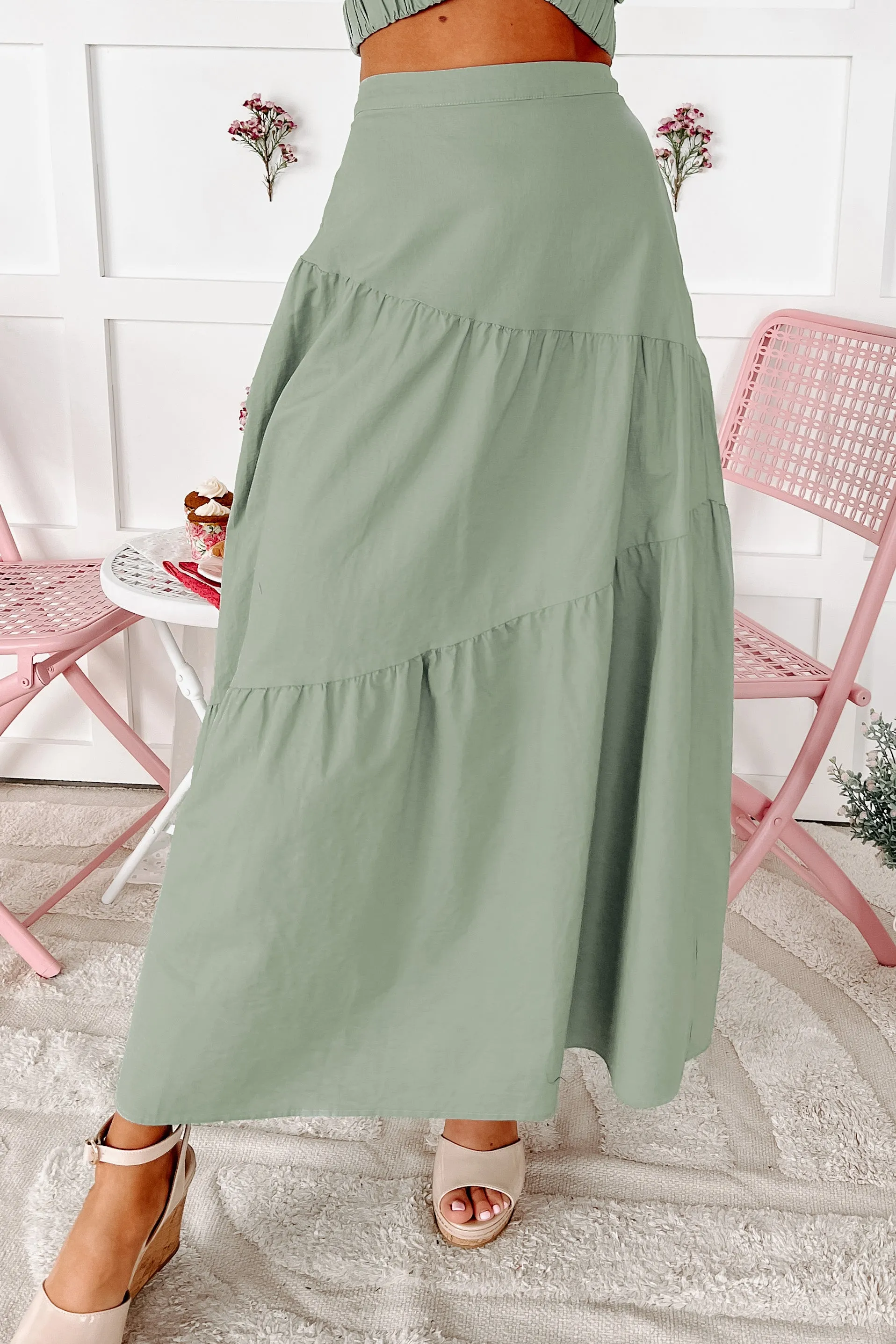 Admiring You Tiered Maxi Skirt (Sage)