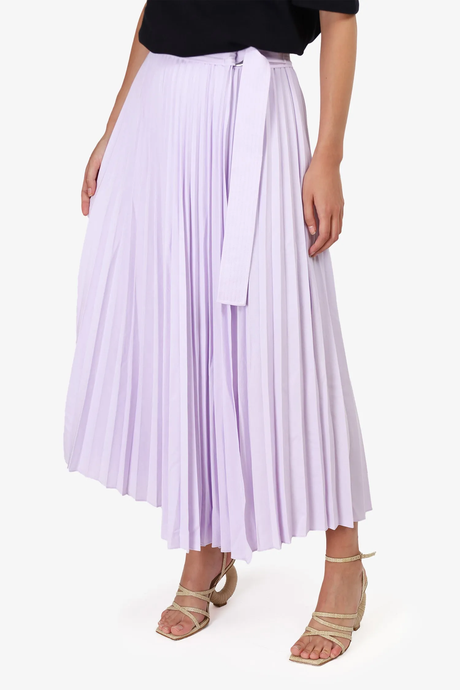 A.L.C. Light Purple Pleated Belted Midi Skirt Size 4