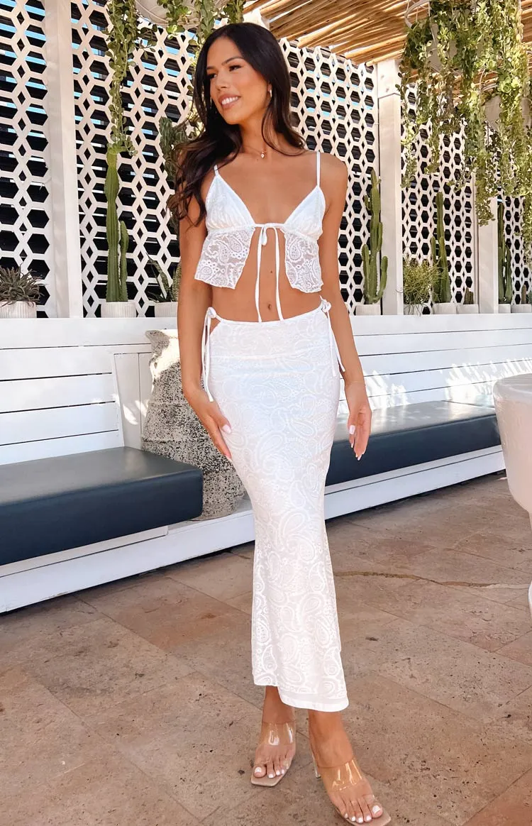 Alexia White Lace Tie Up Maxi Skirt