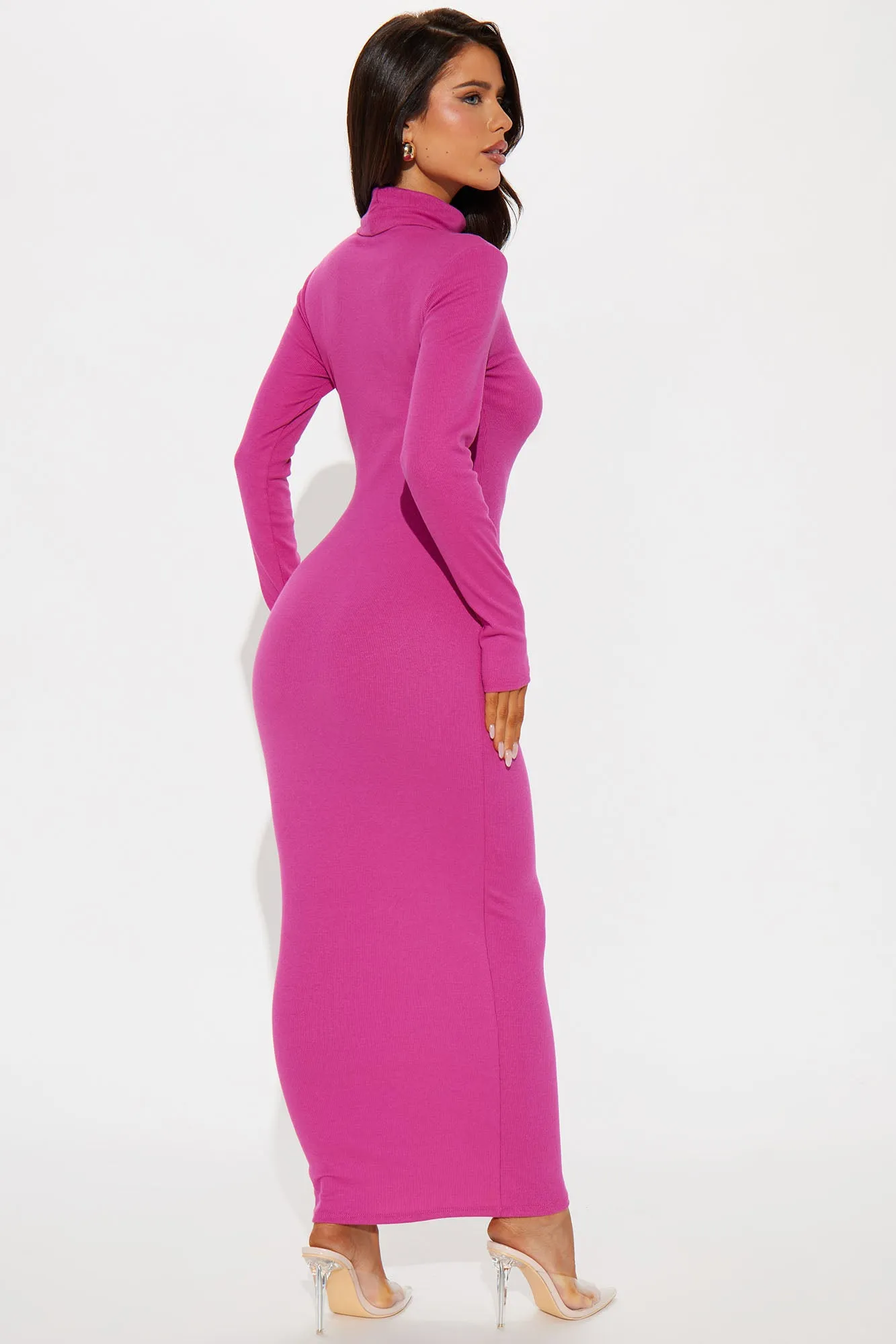 Alina Turtleneck Ribbed Midi Dress - Fuchsia