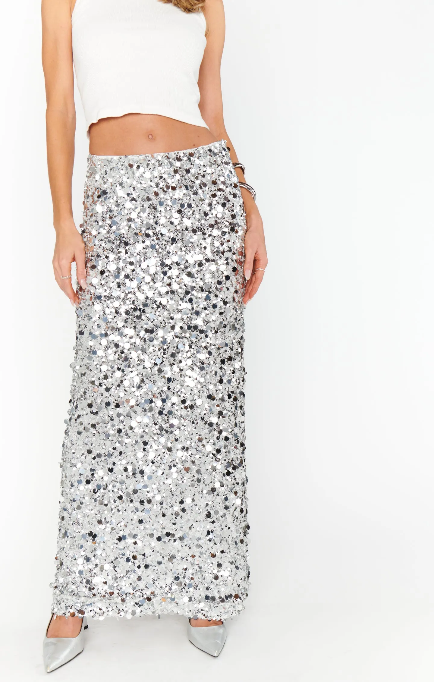 All That Skirt ~ Silver Metallic Sequins