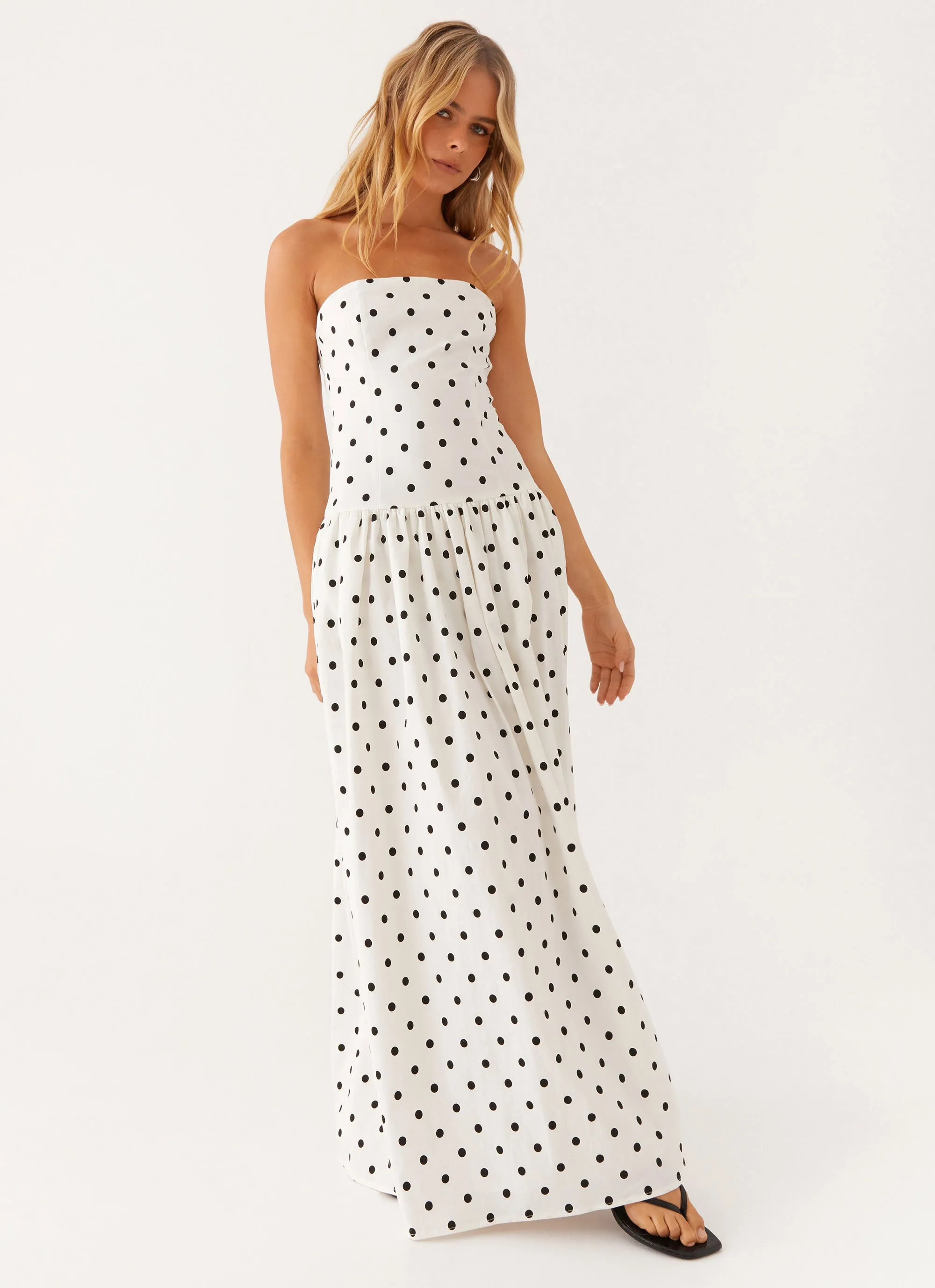 Andorra Maxi Dress - White Polkadot