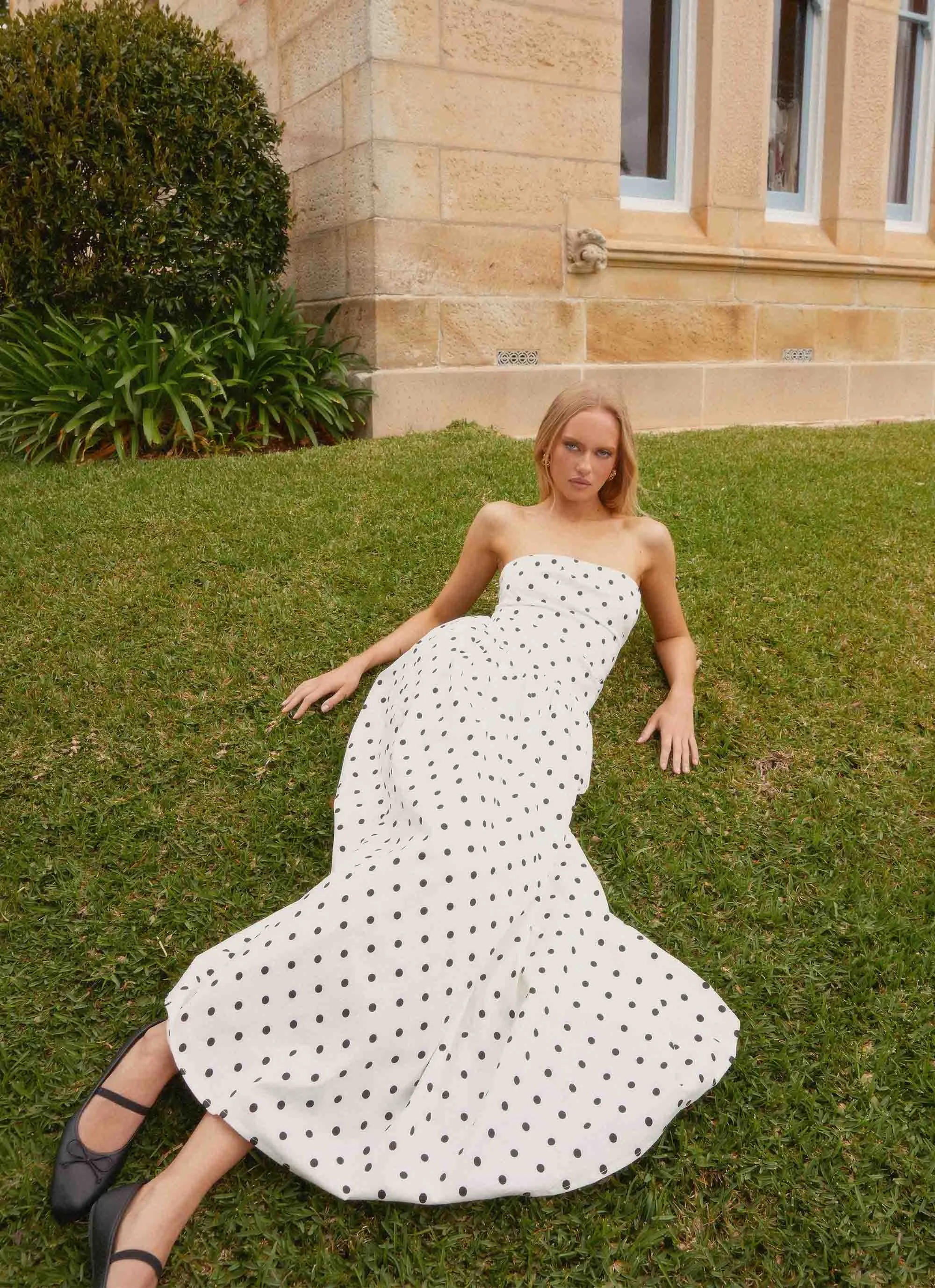 Andorra Maxi Dress - White Polkadot