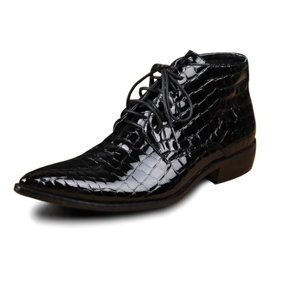 Animal Pattern Pointed Lace up Mens Boots