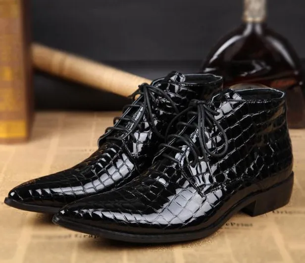 Animal Pattern Pointed Lace up Mens Boots