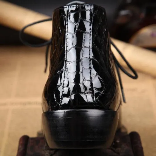 Animal Pattern Pointed Lace up Mens Boots