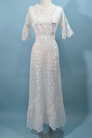 Antique/Vintage Victorian/Edwardian Lace Maxi Dress, Cottagecore Wedding Period Costume Dress S