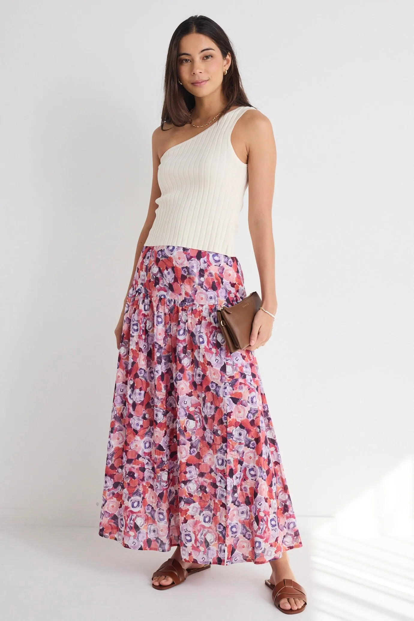 Aquarius Lilac Meadows Tiered Split Front Maxi Skirt