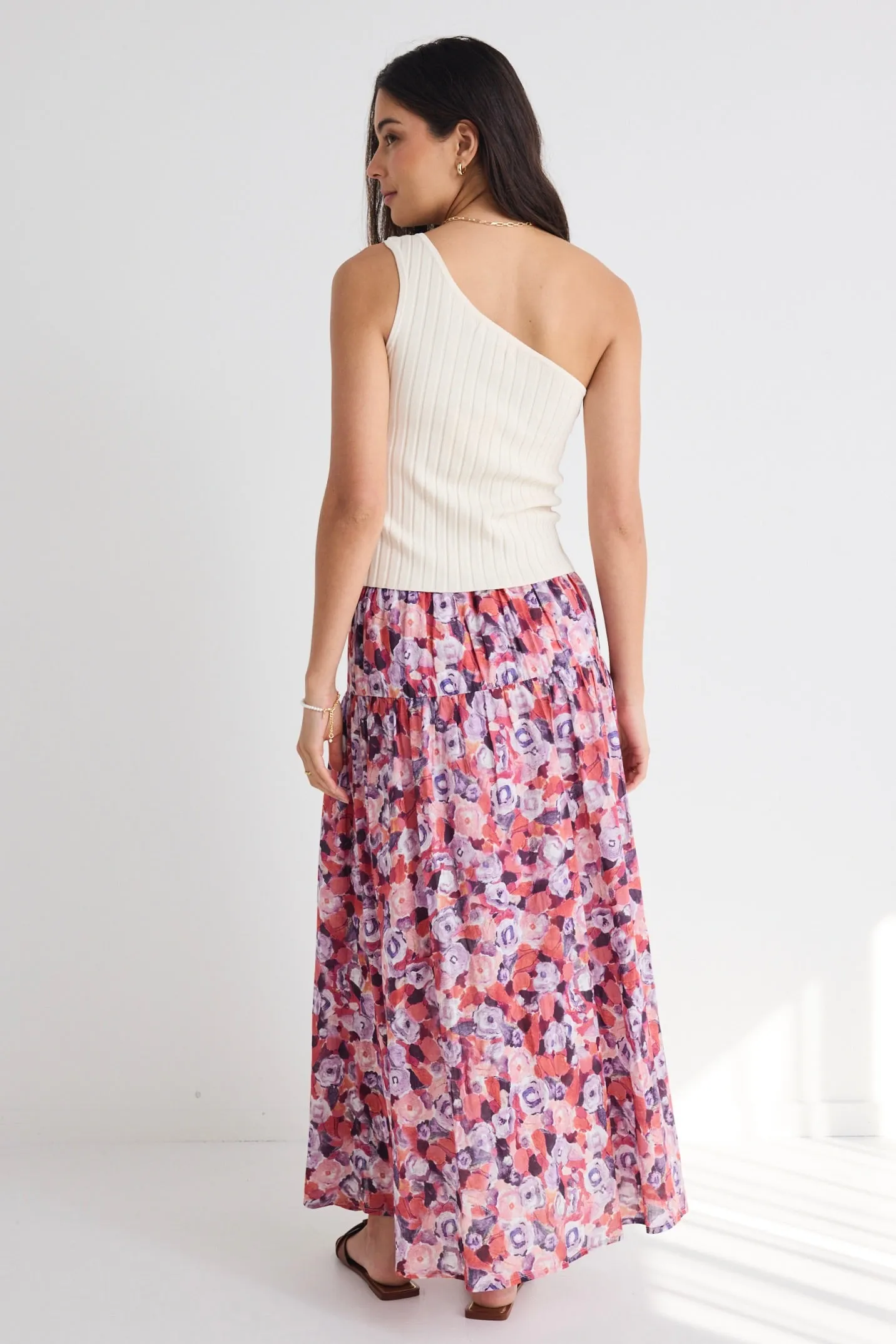 Aquarius Lilac Meadows Tiered Split Front Maxi Skirt