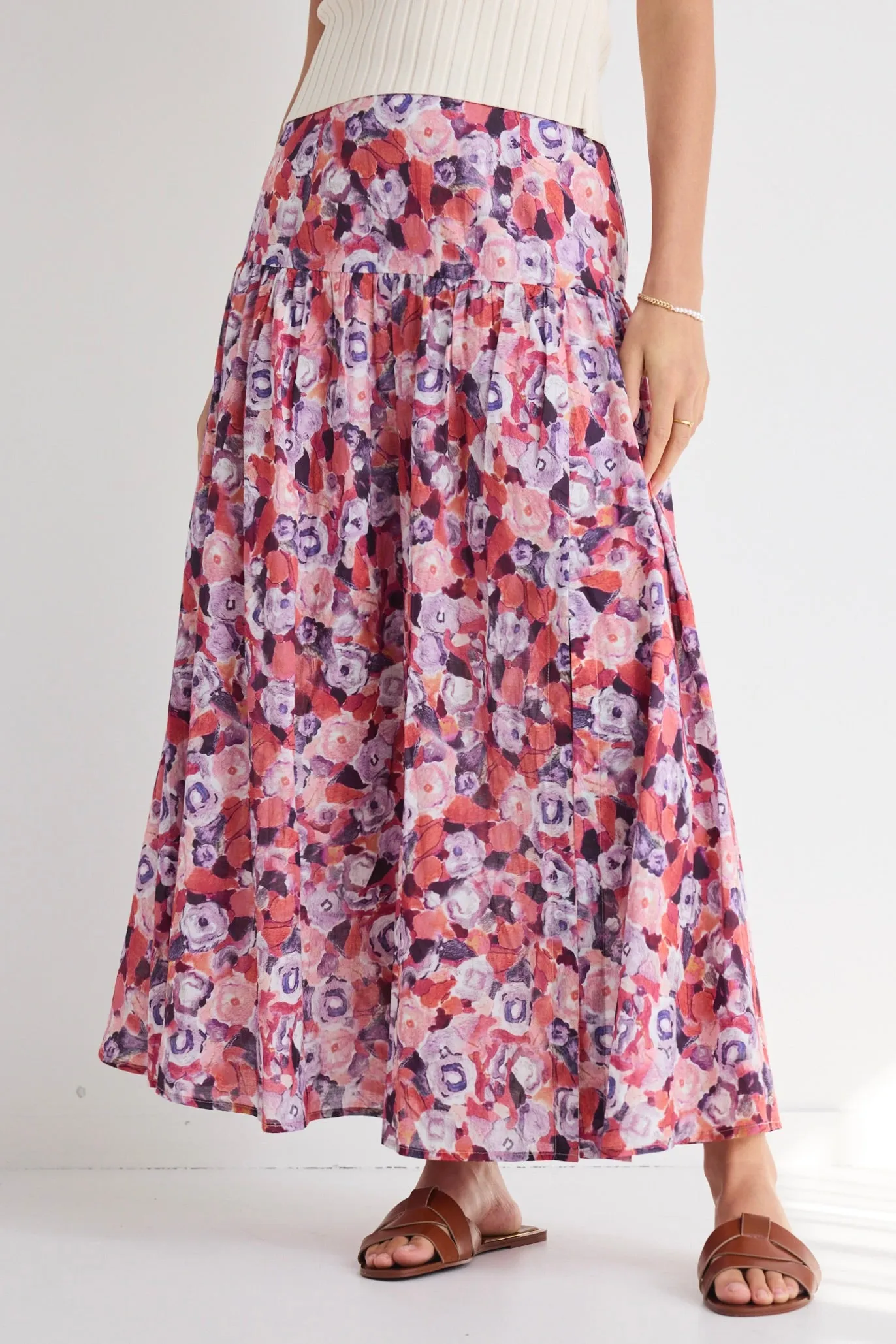 Aquarius Lilac Meadows Tiered Split Front Maxi Skirt