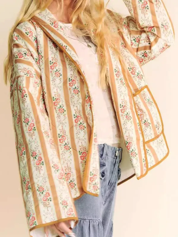 Artistic Floral Quilted Shawl Jacket Boho Throw-On