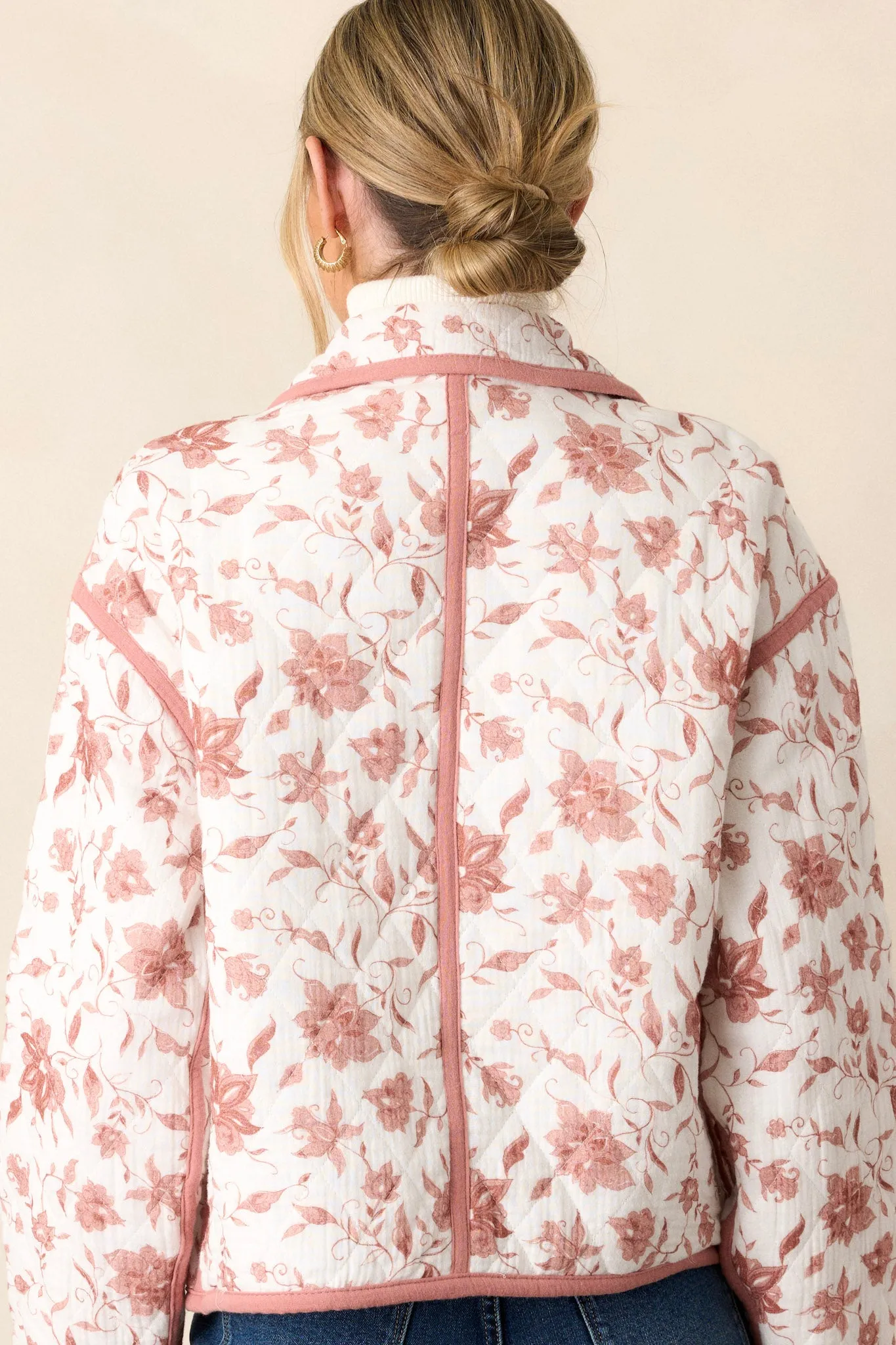 Ask Anyway 100% Cotton Dusty Pink Floral Quilted Jacket