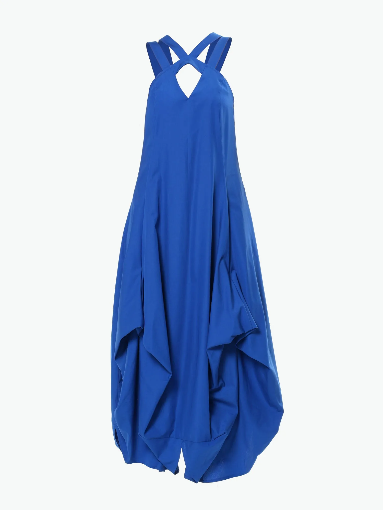 Asymmetric Long Cotton Dress In Royal Blue