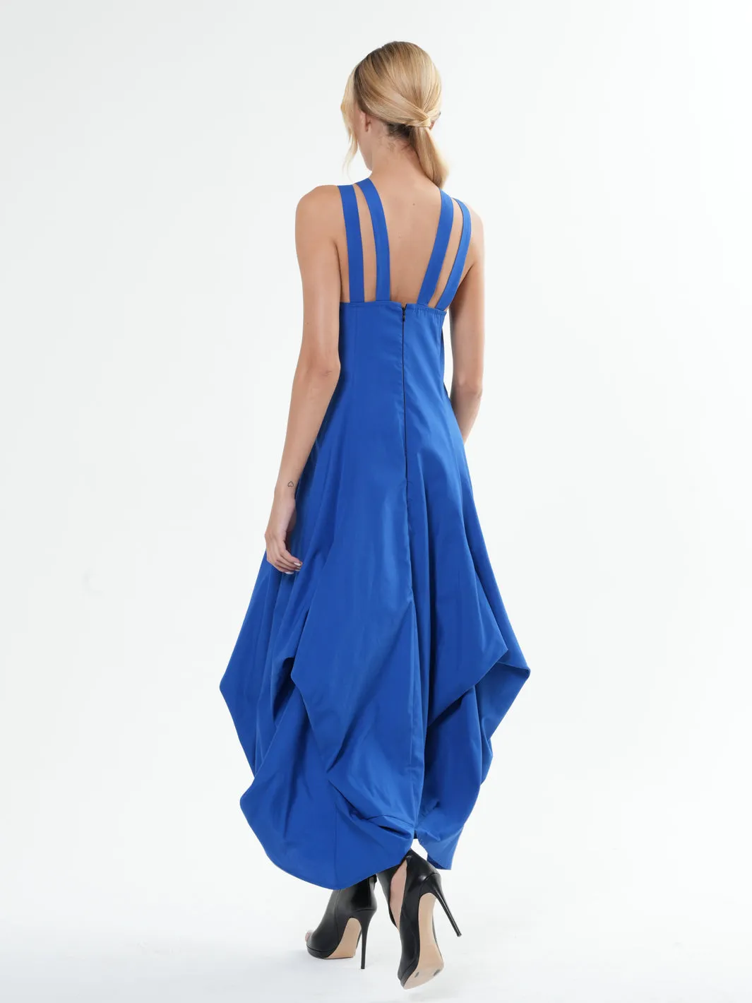 Asymmetric Long Cotton Dress In Royal Blue