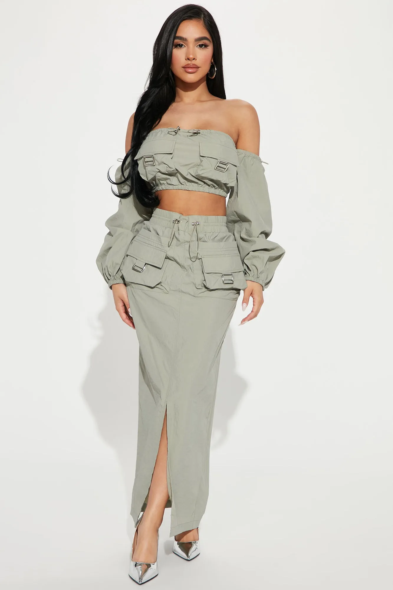 Bad Habits Maxi Skirt Set - Sage