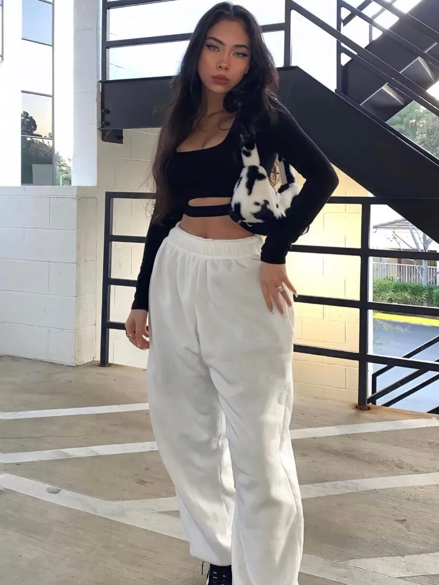 Barbara Oversized Fleeced Joggers In White