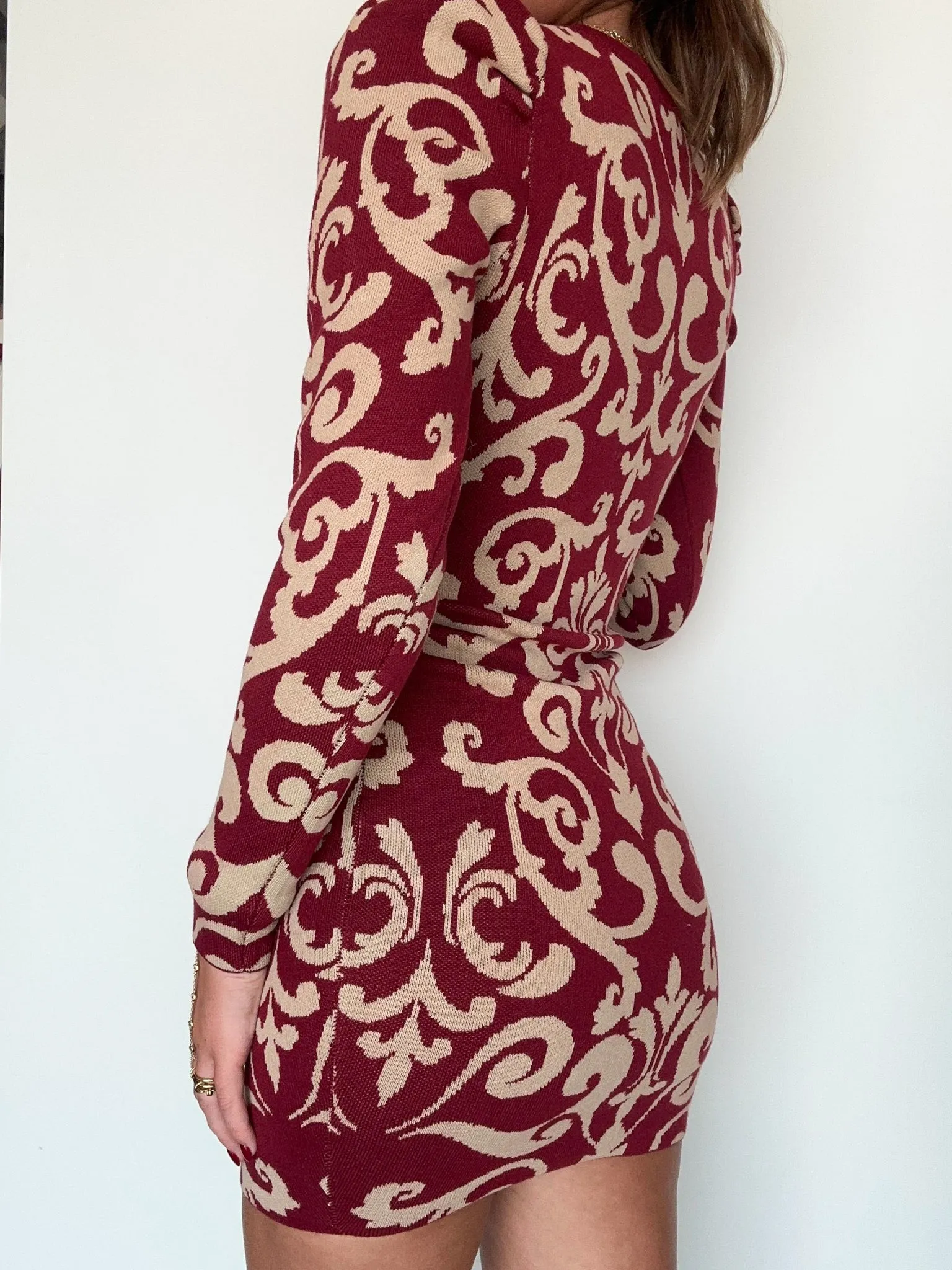 Baroque Long Sleeve Mini Dress