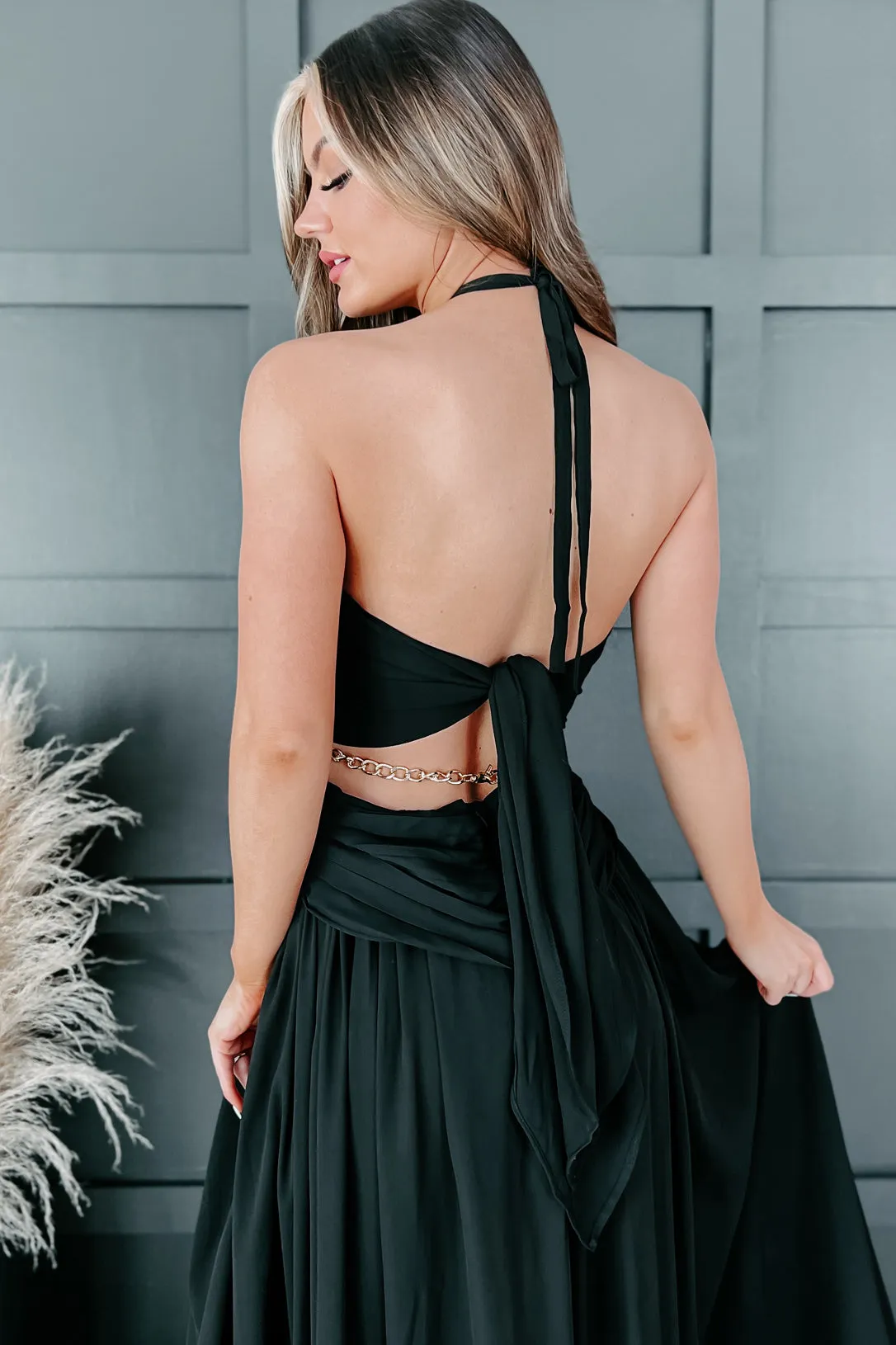 Beautifully Bold Cut-Out Halter Maxi Dress (Black)