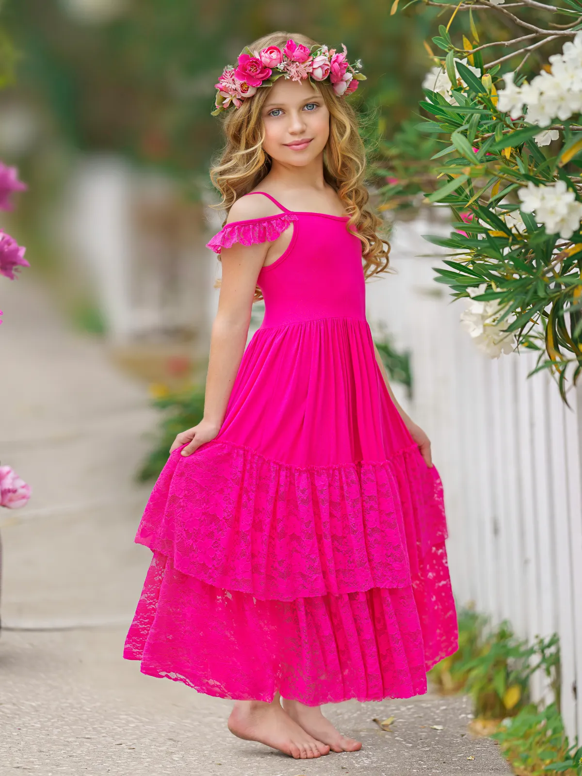 Berry Beautiful Lace Ruffle Maxi Dress