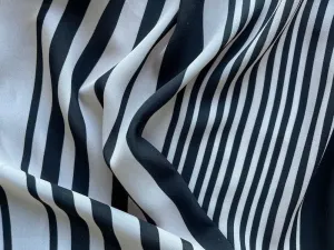 Black & Cream Fluctuating Stripes Polyester Georgette (Made in Italy)