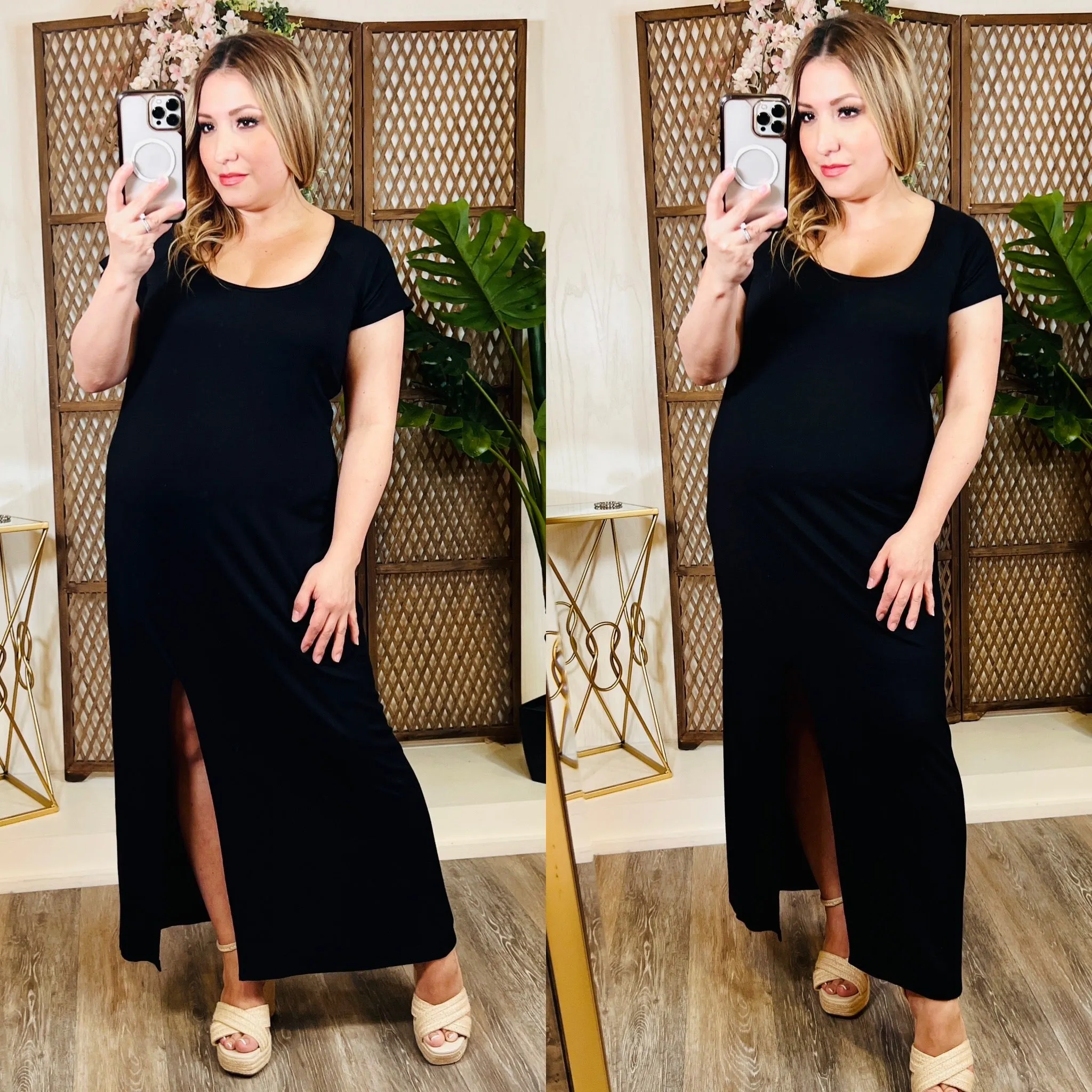 Black Front Slit Dress