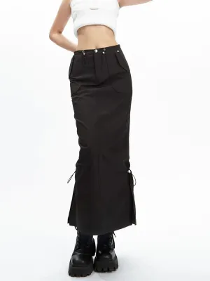 Black Gothic Cargo Maxi Skirt