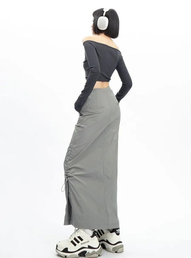 Black Gothic Cargo Maxi Skirt