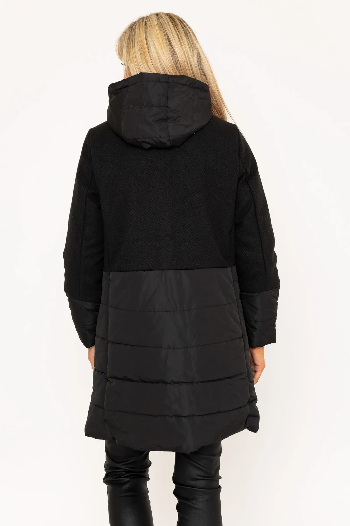 Black Quilted Jacket With Contrast Fabric