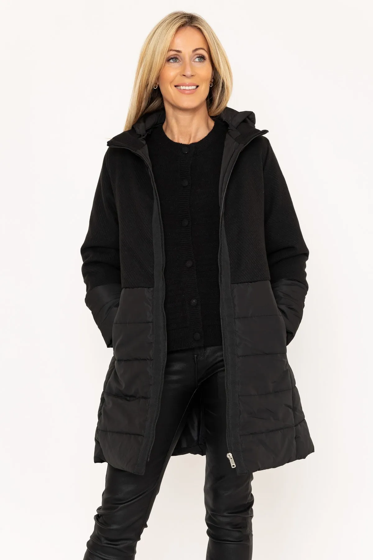 Black Quilted Jacket With Contrast Fabric