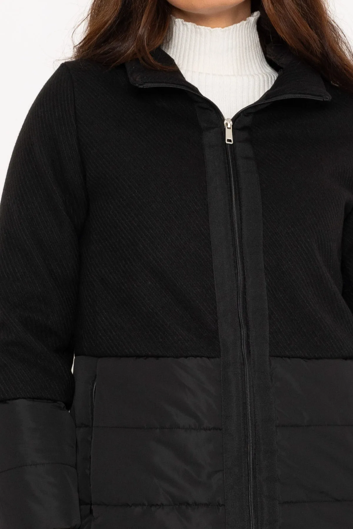 Black Quilted Jacket With Contrast Fabric