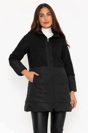 Black Quilted Jacket With Contrast Fabric