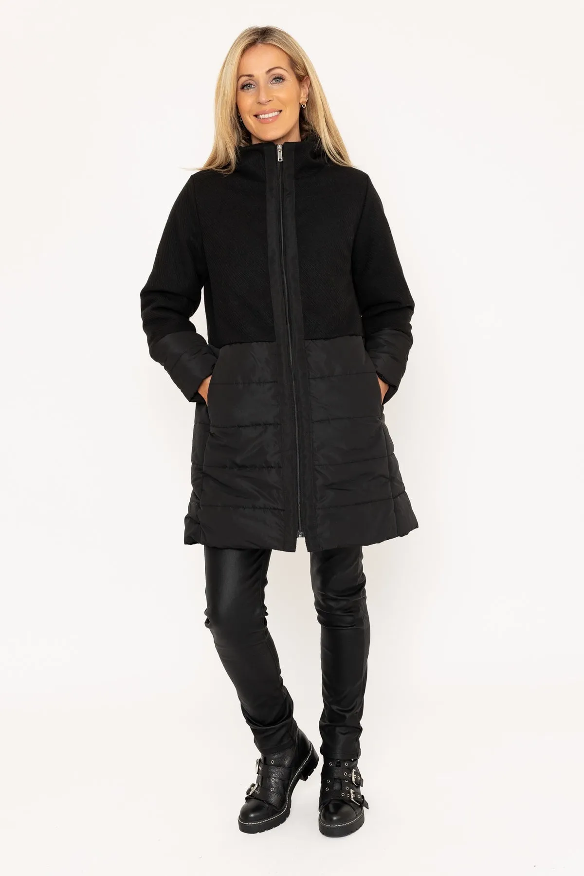 Black Quilted Jacket With Contrast Fabric