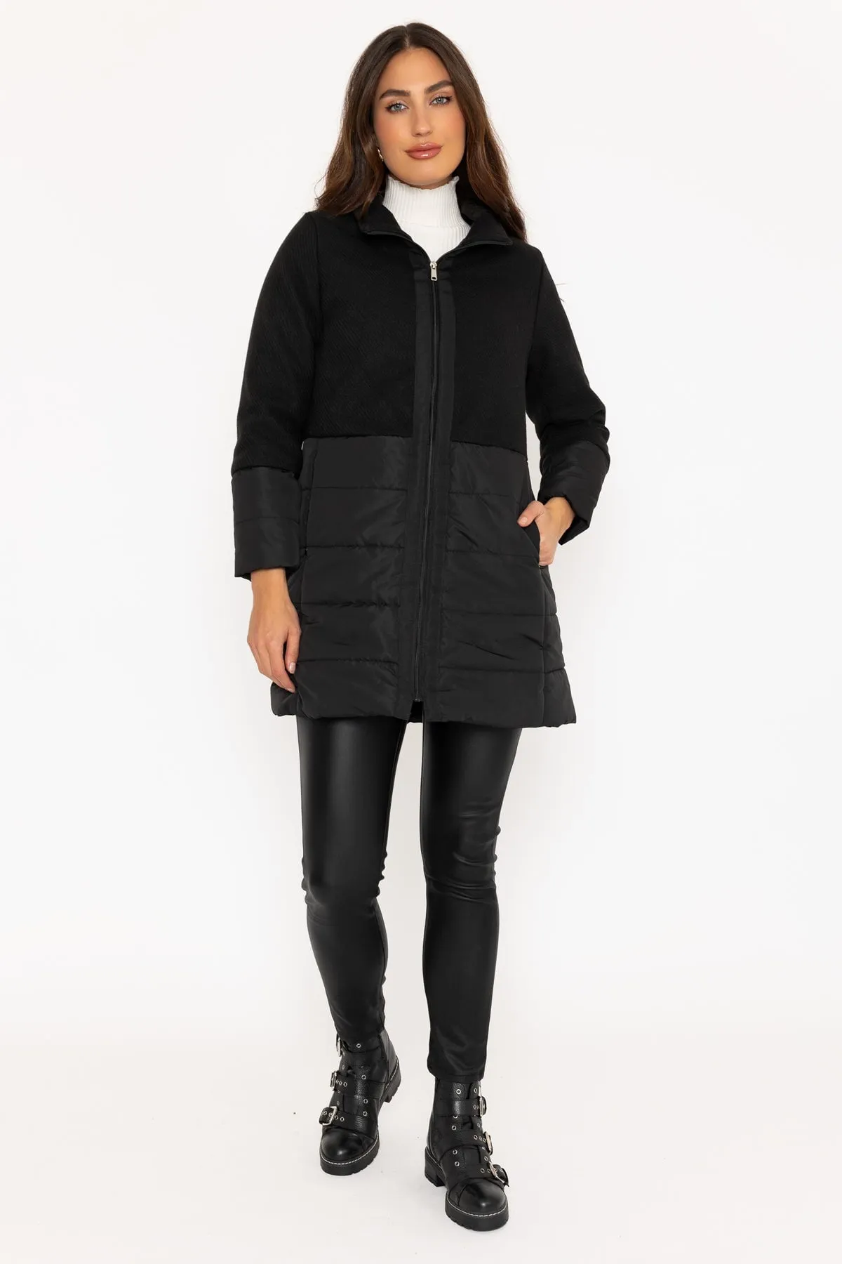 Black Quilted Jacket With Contrast Fabric