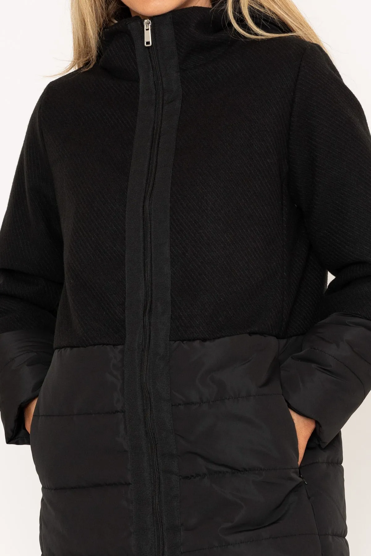 Black Quilted Jacket With Contrast Fabric