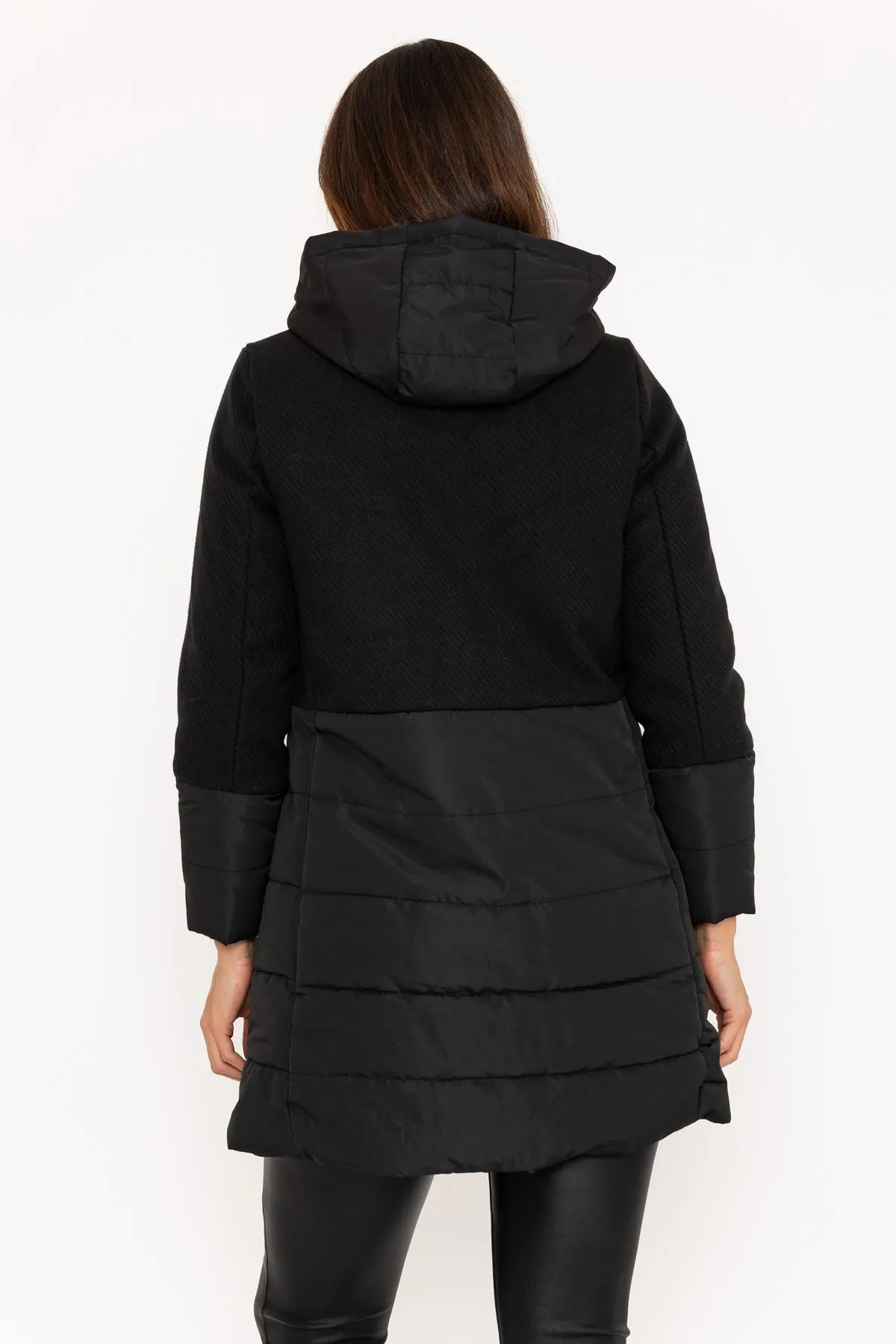 Black Quilted Jacket With Contrast Fabric