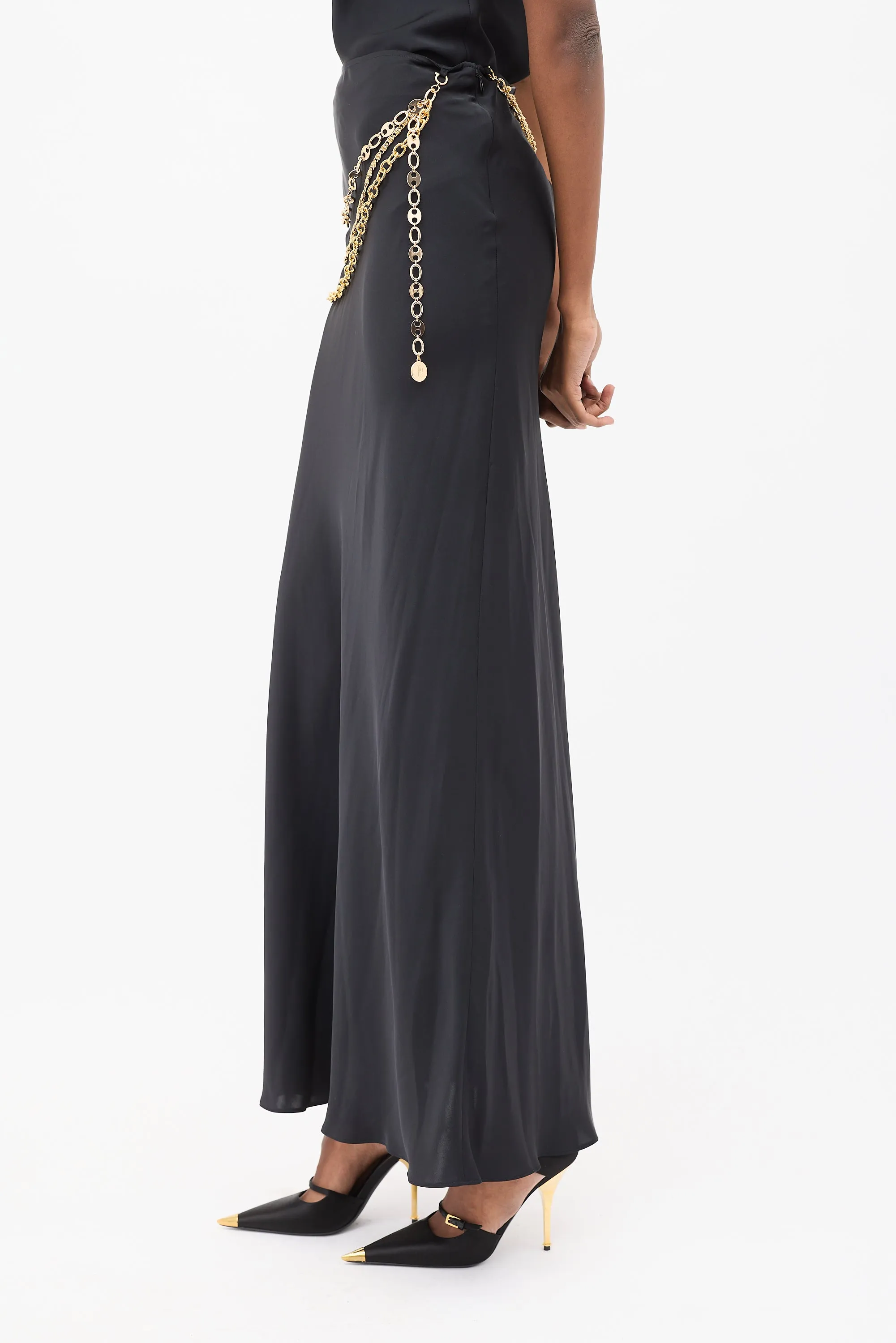 Black Satin Chain Maxi Skirt